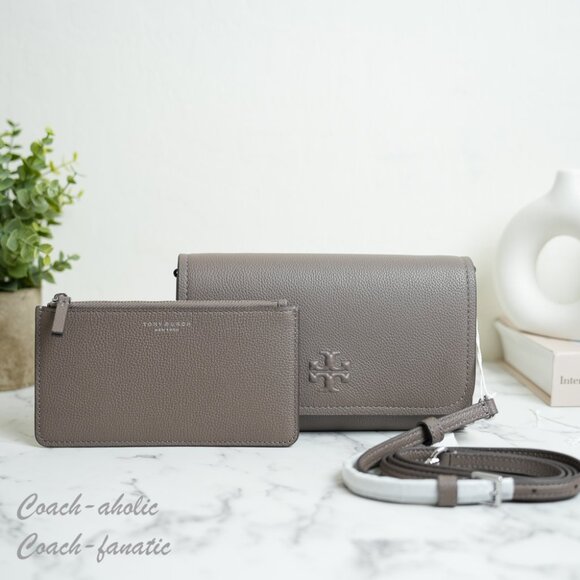 Tory Burch Handbags - Tory Burch Thea Flat Wallet Crossbody 169971 in Wild Mushroom/Gray NWT